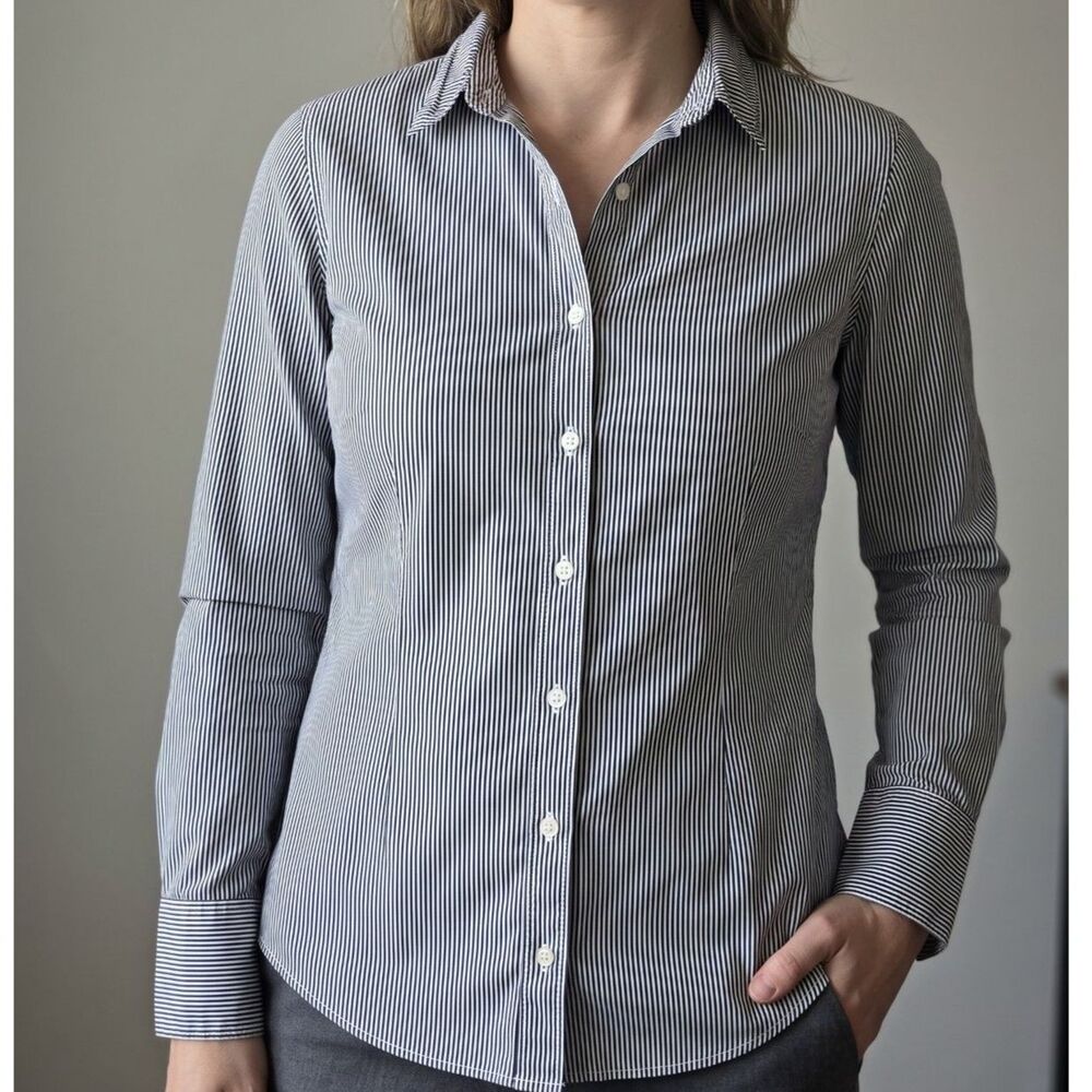 J.Crew The Perfect Shirt Black & White Striped 100% Cotton Button Down Sz 8